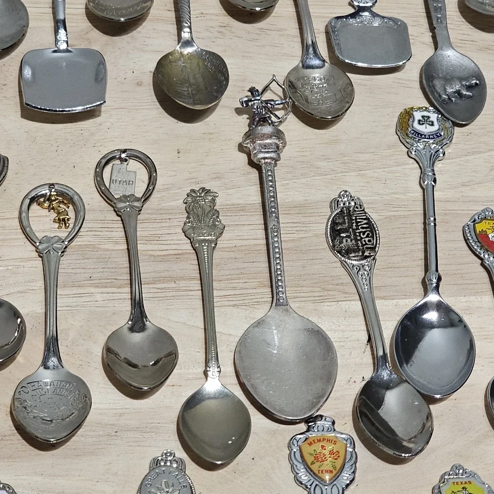 HUGE Lot of 62 Vintage Souvenir Spoons, Includes Sterling Silver 925 And Pewter